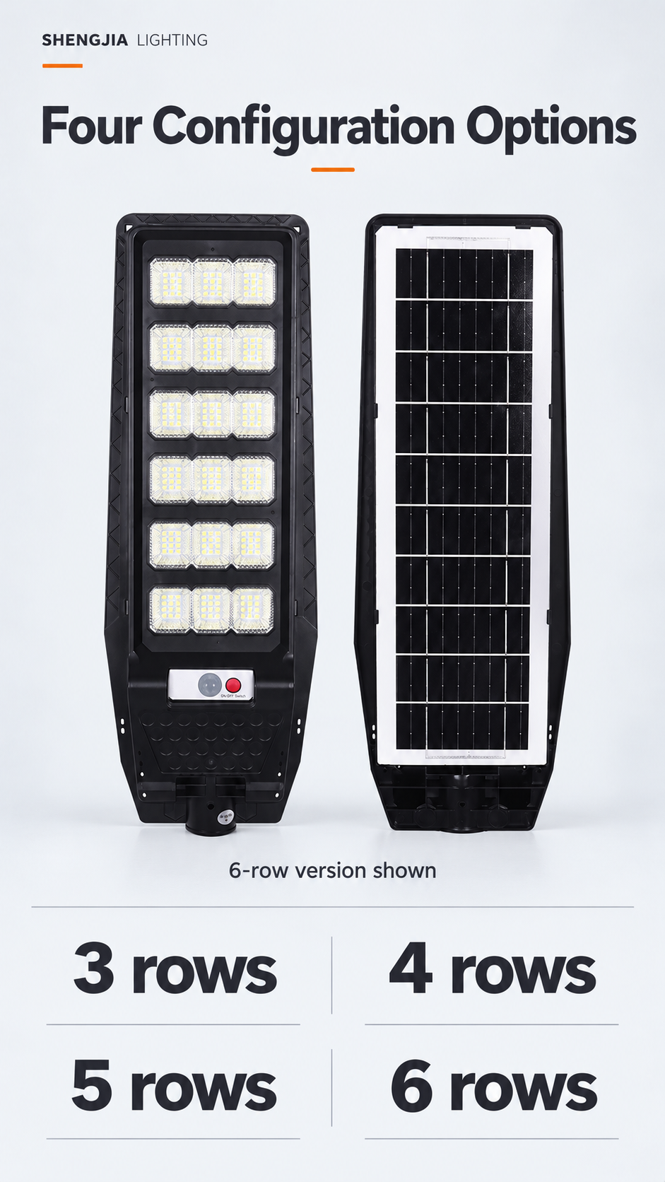 English configuration overview with the 6-row product front and back and four row-count options