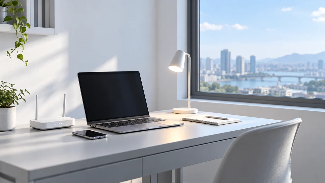 Illustrative home workspace with everyday electronic devices.