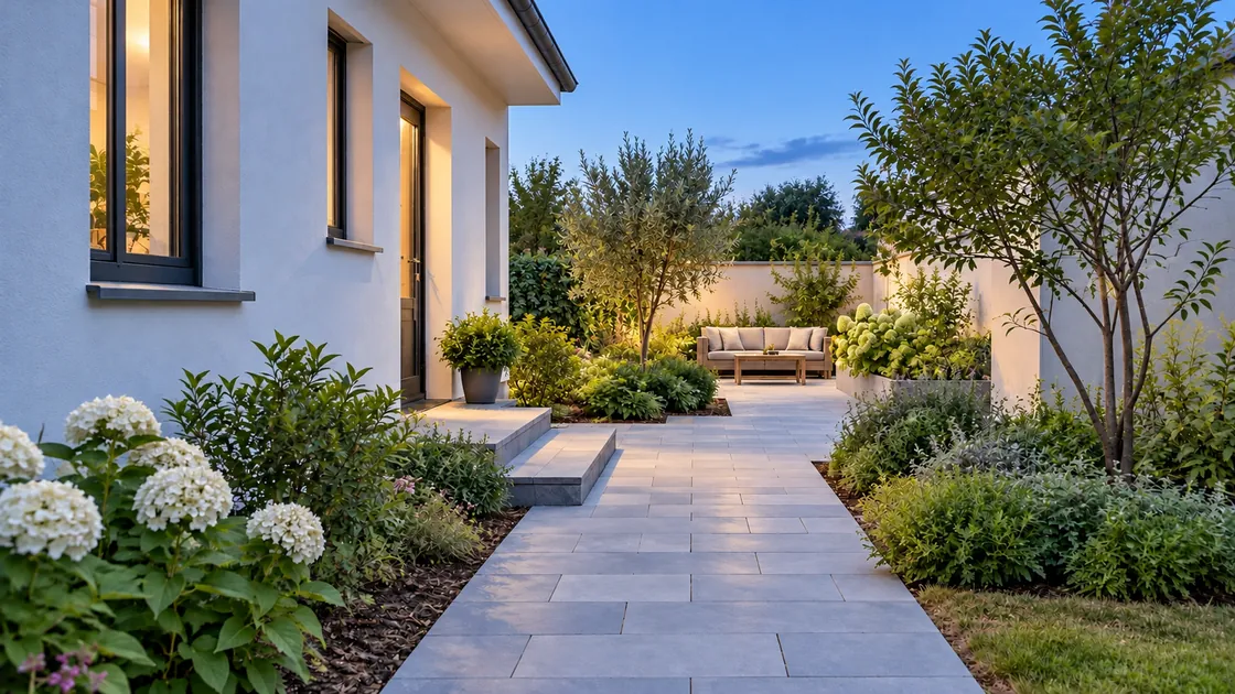 Illustrative garden, courtyard and pedestrian walkway environment.